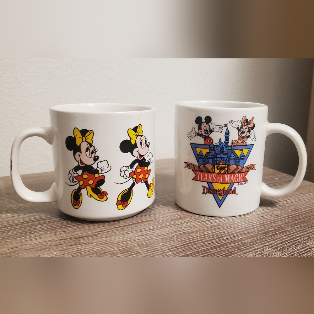 Vintage Disney Ceramic Coffee Mugs Disneyland 35th Anniversary Mickey & Minnie